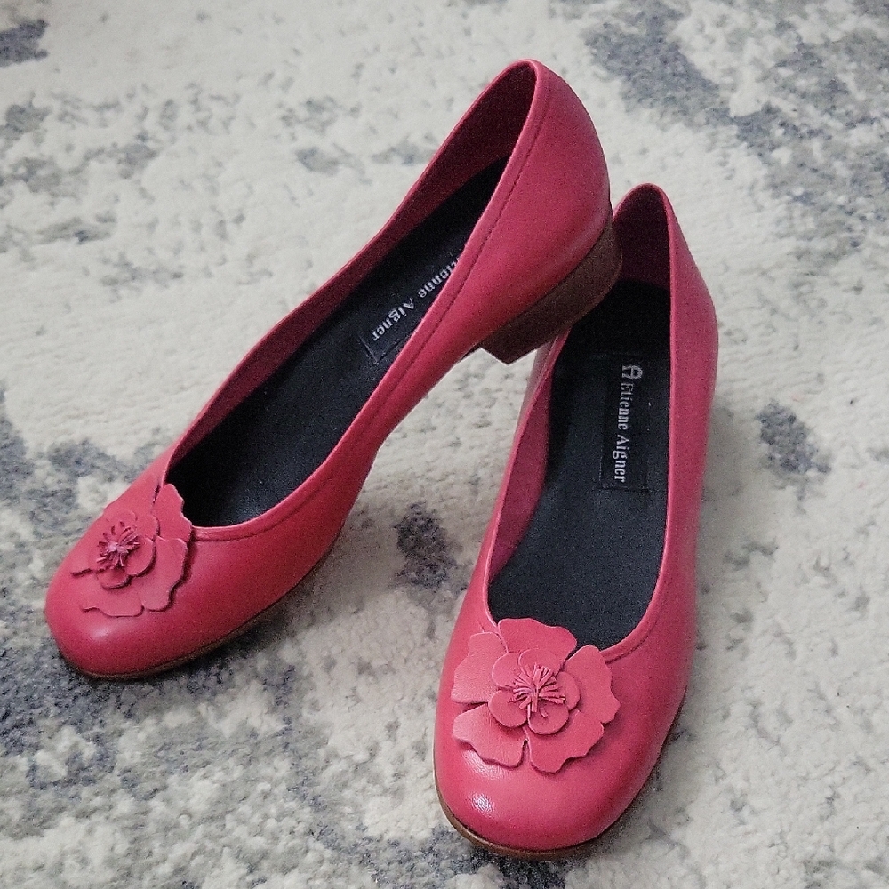 Etienne Aigner Pink Flower Embellished Flats